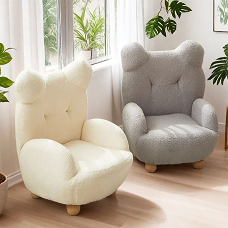 Modern Art Deco Sherpa Fabric Mixed Hardwood Bear-Shaped Accent Chair With Armrests &amp; Backrest For Living Room