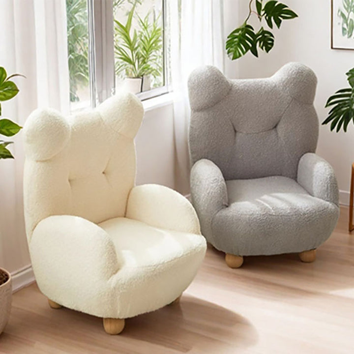 Modern Art Deco Sherpa Fabric Mixed Hardwood Bear-Shaped Accent Chair With Armrests &amp; Backrest For Living Room