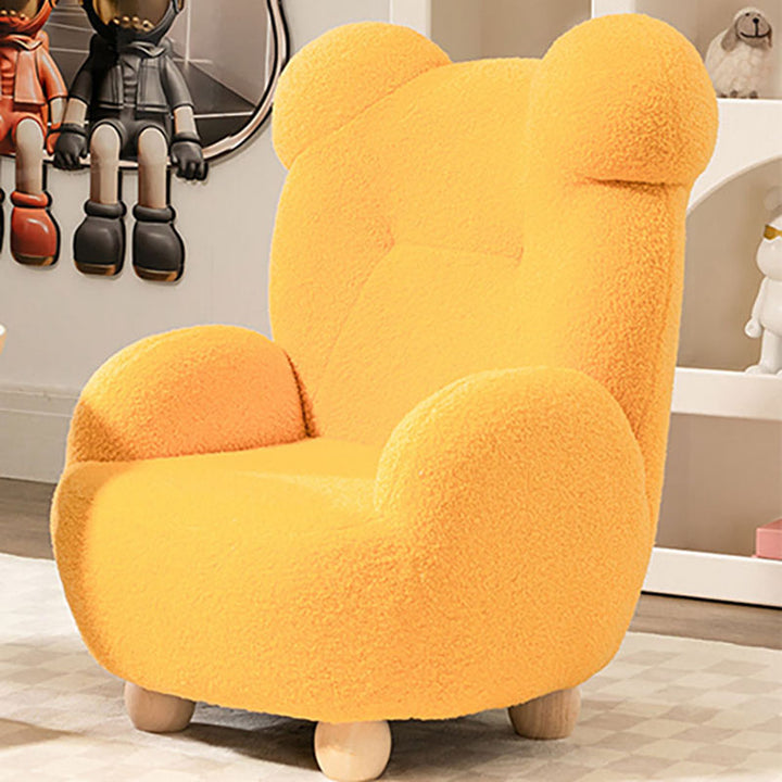 Modern Art Deco Sherpa Fabric Mixed Hardwood Bear-Shaped Accent Chair With Armrests &amp; Backrest For Living Room