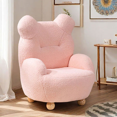 Modern Art Deco Lambswool Solid Wood Bear-Shaped Accent Chair With Armrests & Backrest For Living Room