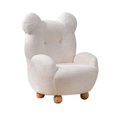 Modern Art Deco Lambswool Solid Wood Bear-Shaped Accent Chair With Armrests & Backrest For Living Room