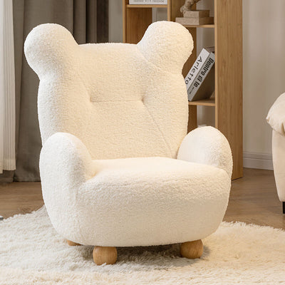 Modern Art Deco Lambswool Solid Wood Bear-Shaped Accent Chair With Armrests & Backrest For Living Room