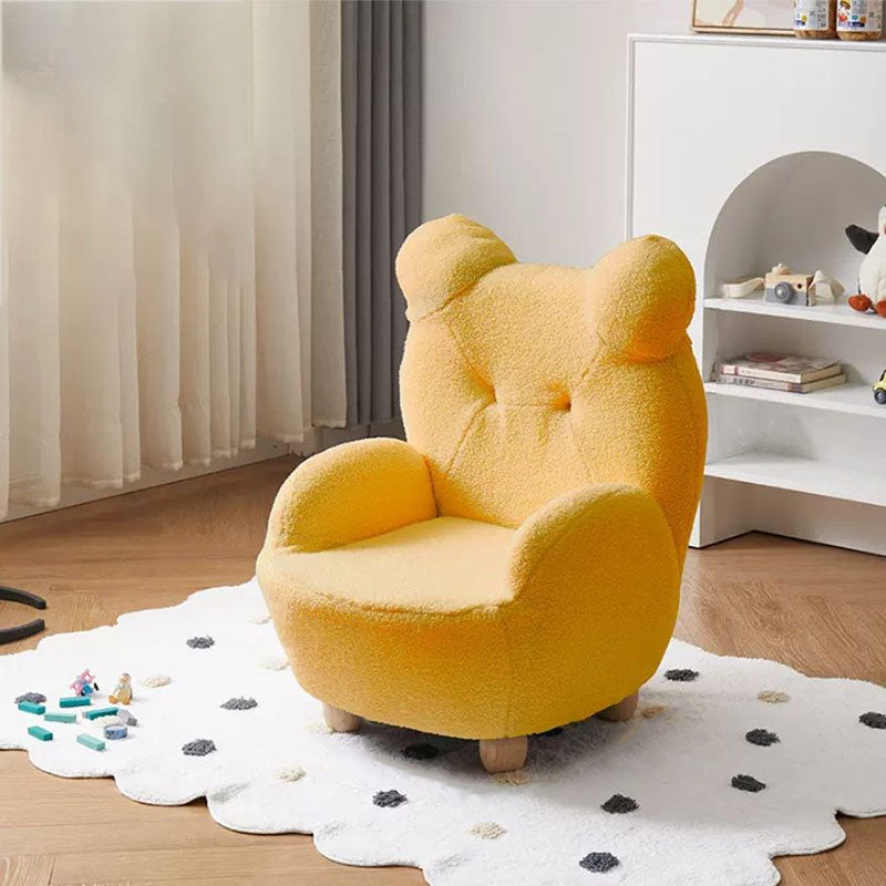 Modern Art Deco Lambswool Solid Wood Bear-Shaped Accent Chair With Armrests & Backrest For Living Room