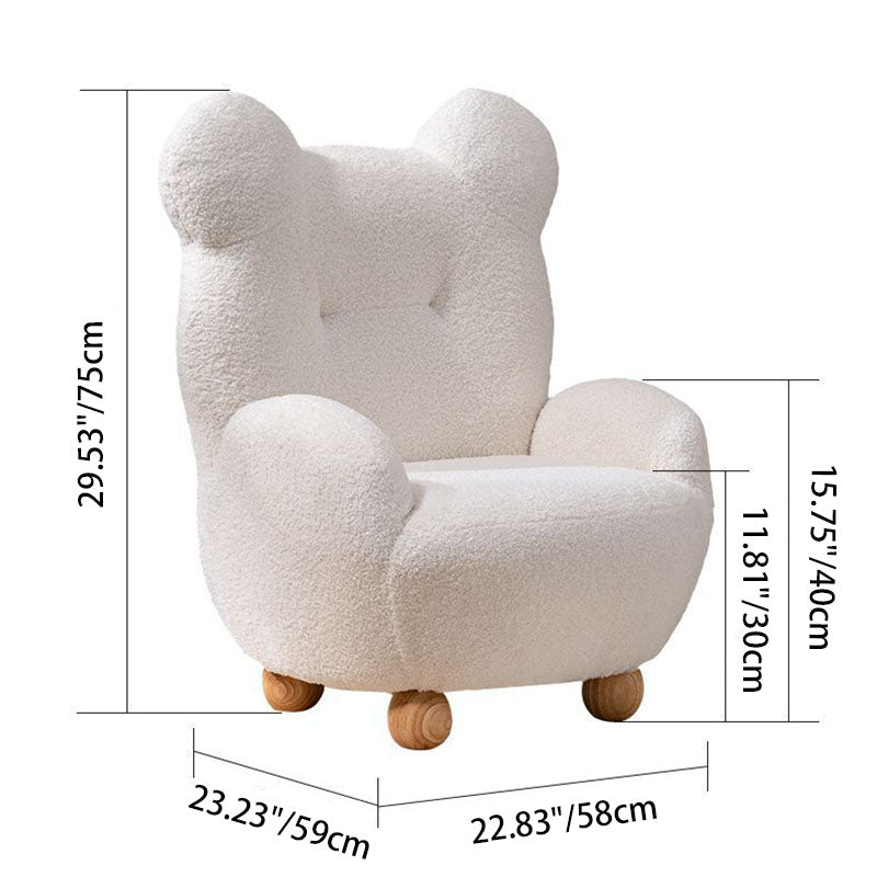 Modern Art Deco Lambswool Solid Wood Bear-Shaped Accent Chair With Armrests & Backrest For Living Room