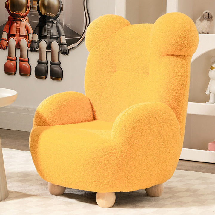 Modern Art Deco Sherpa Fabric Mixed Hardwood Bear-Shaped Accent Chair With Armrests &amp; Backrest For Living Room