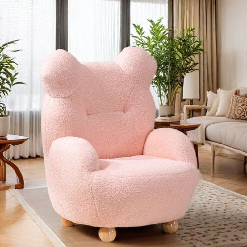 Modern Art Deco Sherpa Fabric Mixed Hardwood Bear-Shaped Accent Chair With Armrests &amp; Backrest For Living Room
