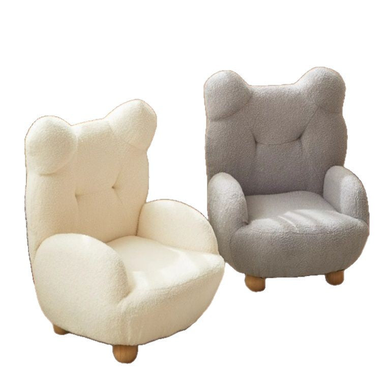 Modern Art Deco Lambswool Solid Wood Bear-Shaped Accent Chair With Armrests & Backrest For Living Room