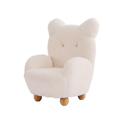 Modern Art Deco Lambswool Solid Wood Bear-Shaped Accent Chair With Armrests & Backrest For Living Room