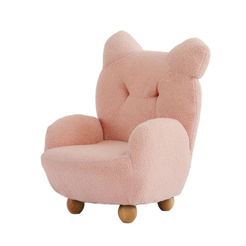 Modern Art Deco Lambswool Solid Wood Bear-Shaped Accent Chair With Armrests & Backrest For Living Room