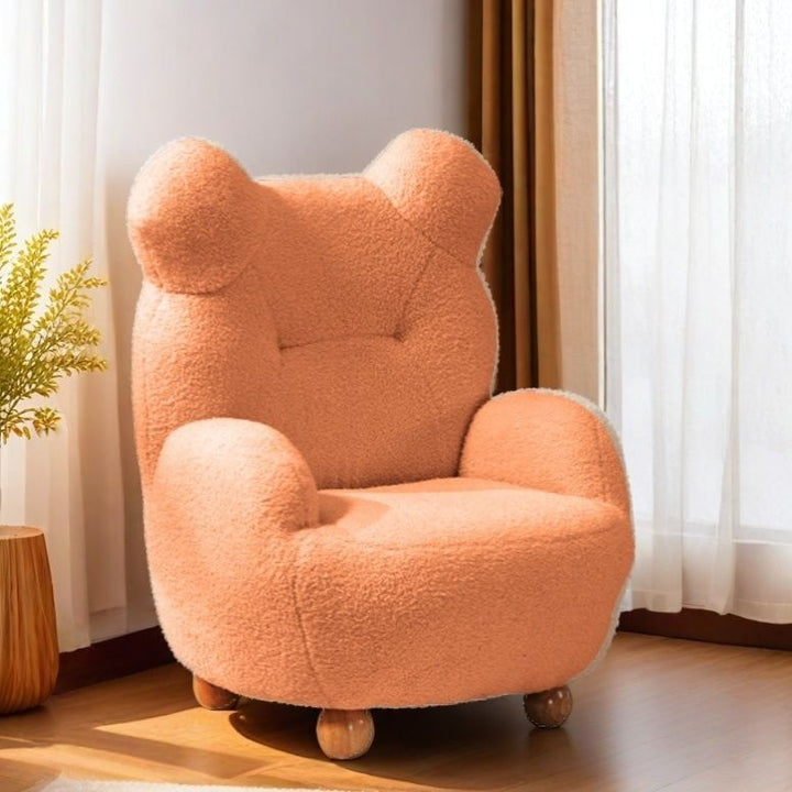 Modern Art Deco Sherpa Fabric Mixed Hardwood Bear-Shaped Accent Chair With Armrests &amp; Backrest For Living Room