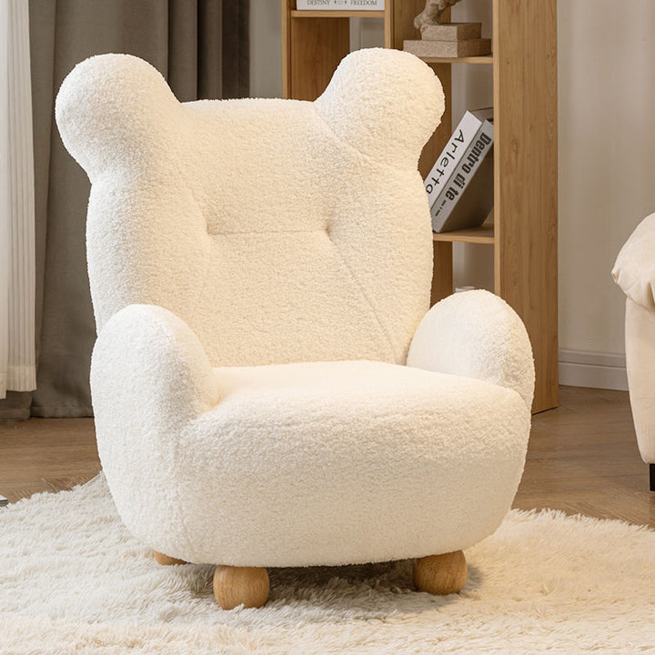 Modern Art Deco Sherpa Fabric Mixed Hardwood Bear-Shaped Accent Chair With Armrests &amp; Backrest For Living Room