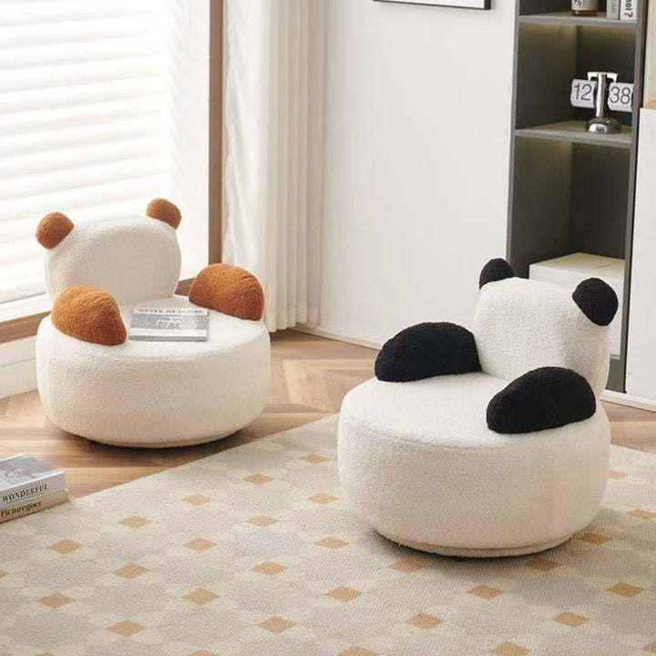 Sillón auxiliar redondo Bear de madera maciza y tela sherpa estilo Art Déco moderno con reposabrazos para sala de estar 