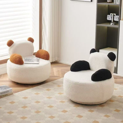 Modern Art Deco Lambswool Solid Wood Bear Round Accent Chair With Armrests For Living Room