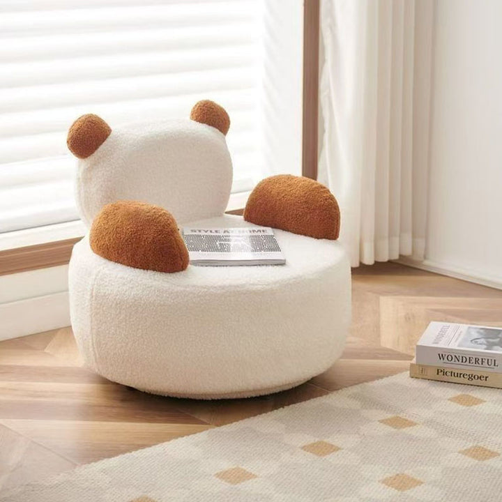Sillón auxiliar redondo Bear de madera maciza y tela sherpa estilo Art Déco moderno con reposabrazos para sala de estar 