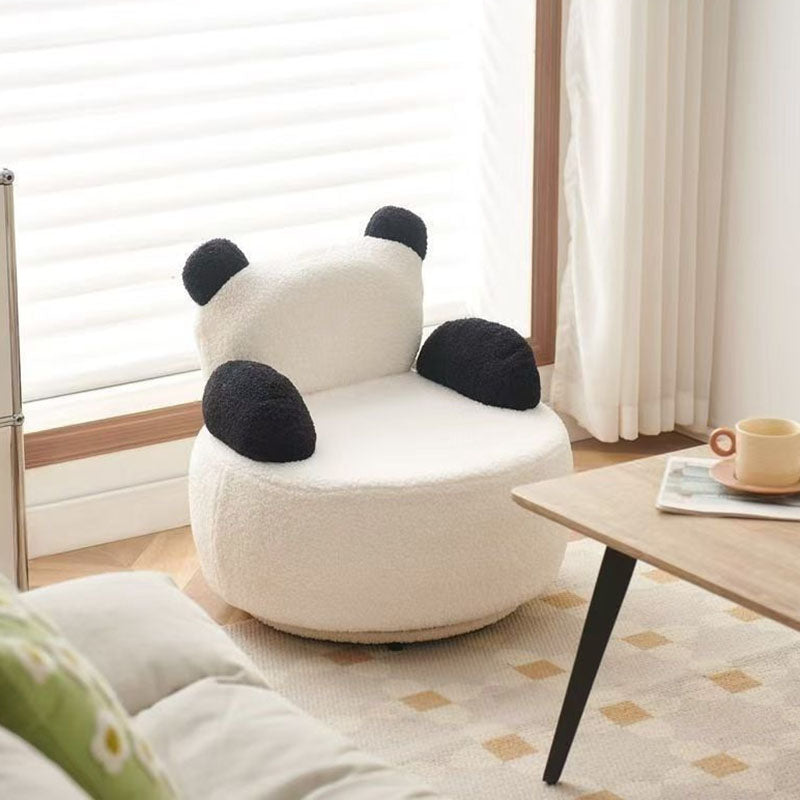 Sillón auxiliar redondo Bear de madera maciza y tela sherpa estilo Art Déco moderno con reposabrazos para sala de estar 
