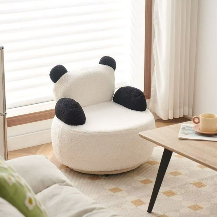 Sillón auxiliar redondo Bear de madera maciza y tela sherpa estilo Art Déco moderno con reposabrazos para sala de estar 