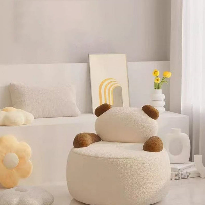 Sillón auxiliar redondo Bear de madera maciza y tela sherpa estilo Art Déco moderno con reposabrazos para sala de estar 