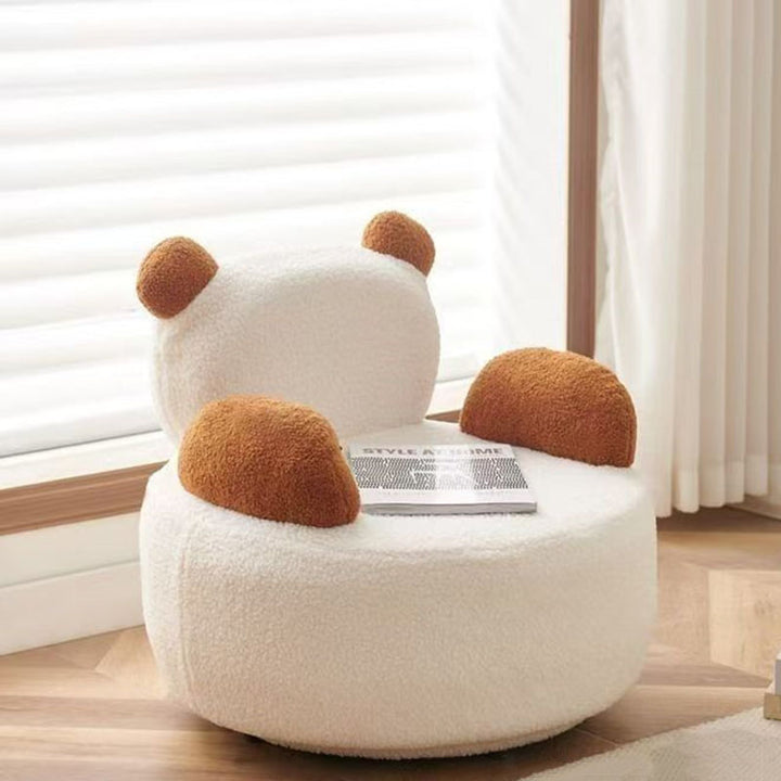 Sillón auxiliar redondo Bear de madera maciza y tela sherpa estilo Art Déco moderno con reposabrazos para sala de estar 