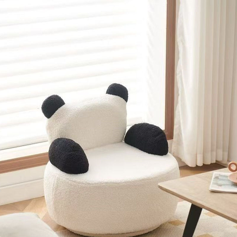 Sillón auxiliar redondo Bear de madera maciza y tela sherpa estilo Art Déco moderno con reposabrazos para sala de estar 