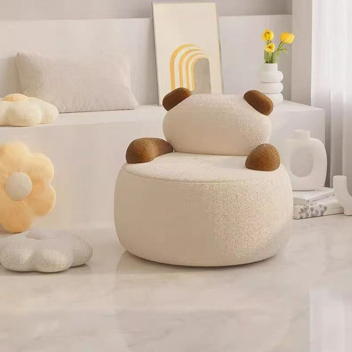 Sillón auxiliar redondo Bear de madera maciza y tela sherpa estilo Art Déco moderno con reposabrazos para sala de estar 