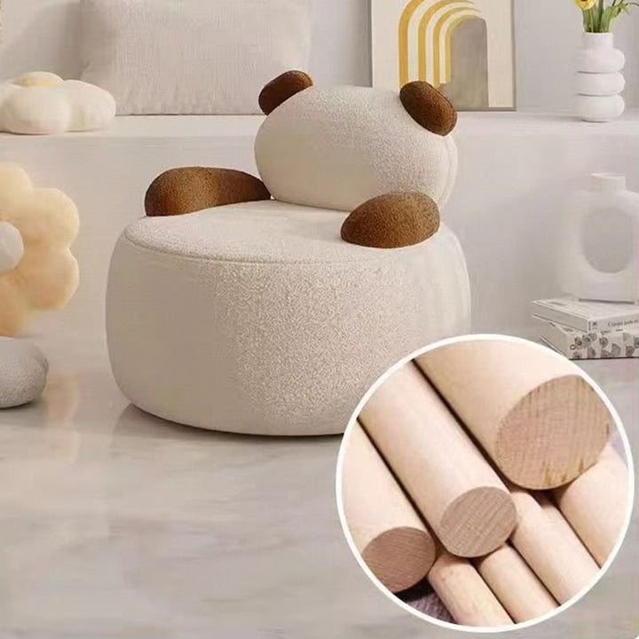 Sillón auxiliar redondo Bear de madera maciza y tela sherpa estilo Art Déco moderno con reposabrazos para sala de estar 