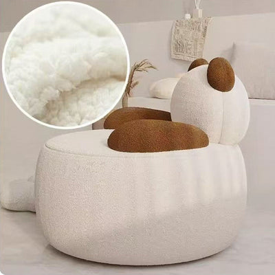 Modern Art Deco Lambswool Solid Wood Bear Round Accent Chair With Armrests For Living Room