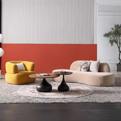 Traditional French Velvet Solid Wood Semi-Enclosed Curved Accent Chair With Armrests Backrest For Living Room