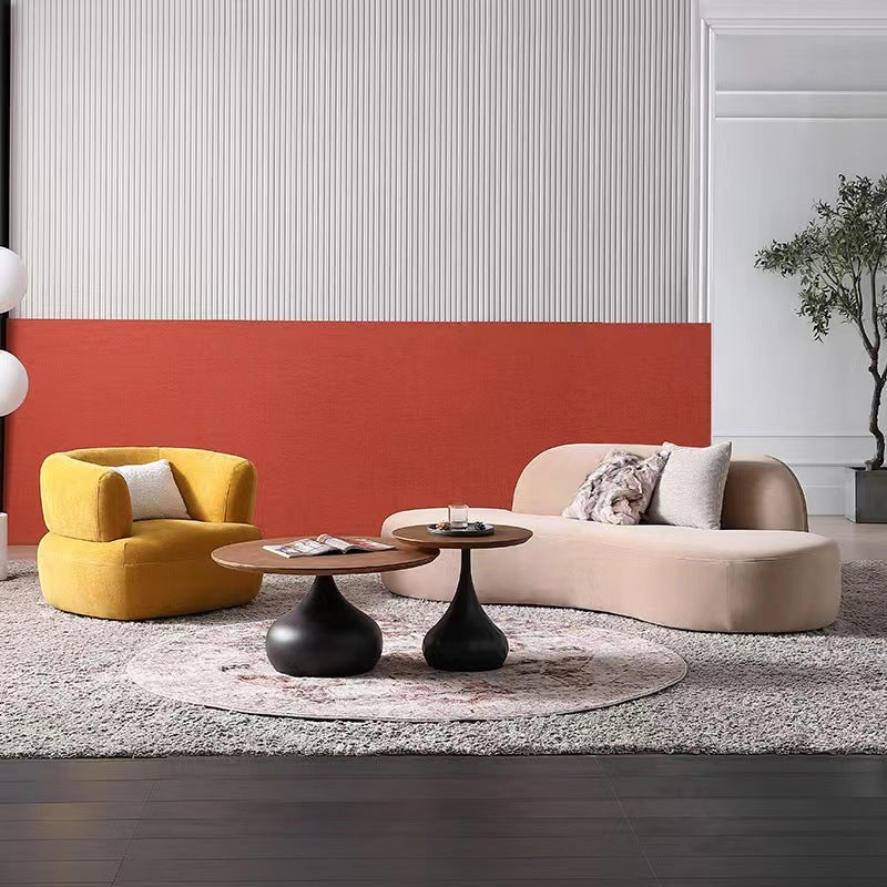 Traditional French Velvet Solid Wood Semi-Enclosed Curved Accent Chair With Armrests Backrest For Living Room