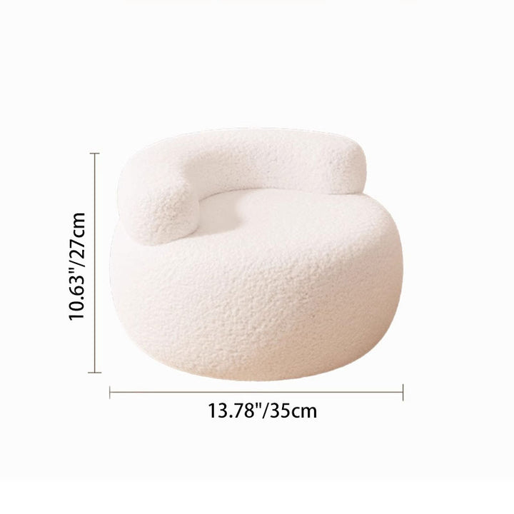 Taburete bajo redondo curvo moderno y minimalista de madera maciza y tela sherpa con respaldo para sala de estar 