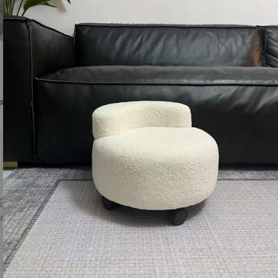 Modern Minimalist Lambswool Solid Wood Curved Round Low Stool With Backrest For Living Room