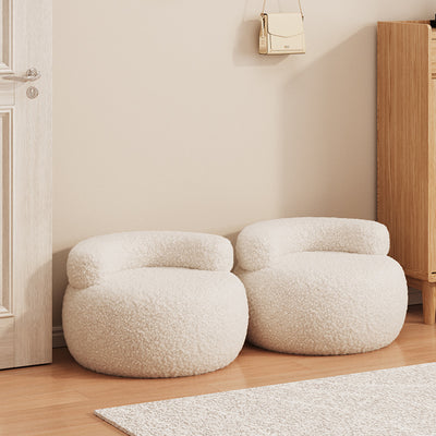 Modern Minimalist Lambswool Solid Wood Curved Round Low Stool With Backrest For Living Room