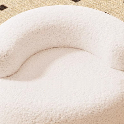 Modern Minimalist Lambswool Solid Wood Curved Round Low Stool With Backrest For Living Room