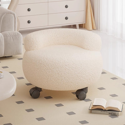 Modern Minimalist Lambswool Solid Wood Curved Round Low Stool With Backrest For Living Room