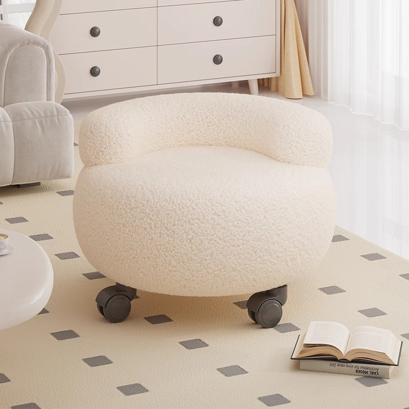 Modern Minimalist Lambswool Solid Wood Curved Round Low Stool With Backrest For Living Room