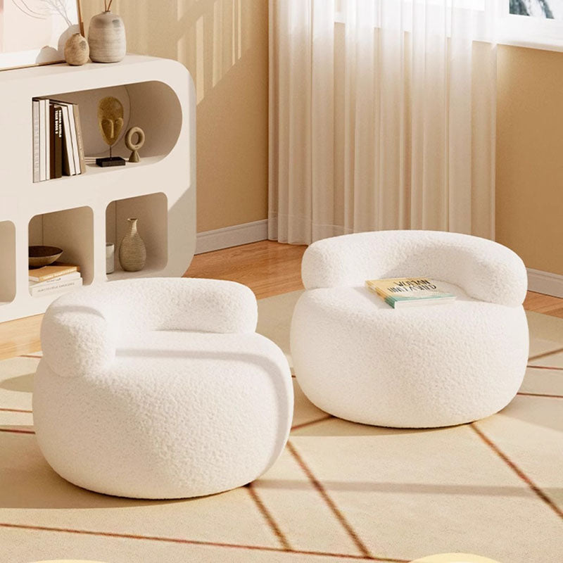 Modern Minimalist Lambswool Solid Wood Curved Round Low Stool With Backrest For Living Room
