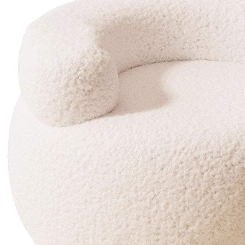 Modern Minimalist Lambswool Solid Wood Curved Round Low Stool With Backrest For Living Room