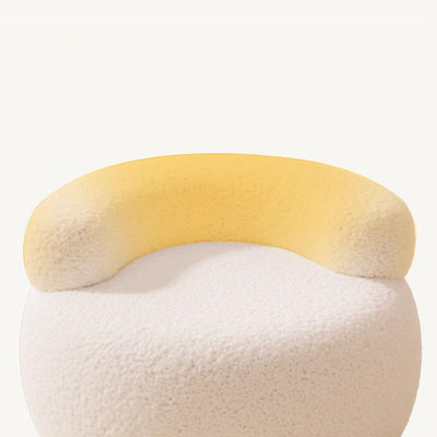 Modern Minimalist Lambswool Solid Wood Curved Round Low Stool With Backrest For Living Room