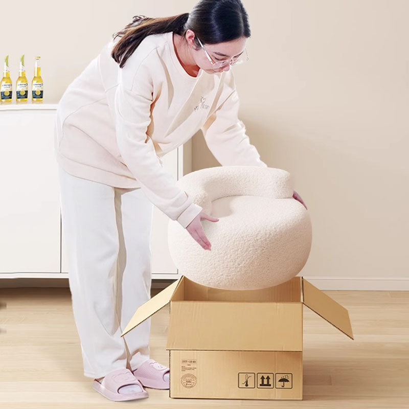 Modern Minimalist Lambswool Solid Wood Curved Round Low Stool With Backrest For Living Room