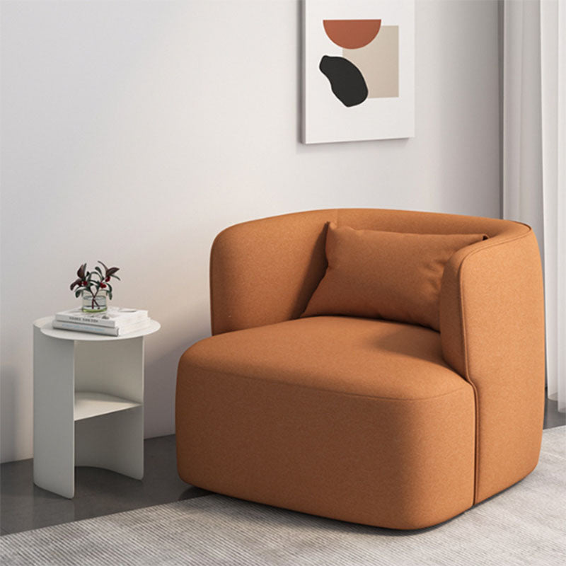 Contemporary Scandinavian Lambswool Velvet Solid Wood Rounded Square Accent Chair With Backrest For Living Room