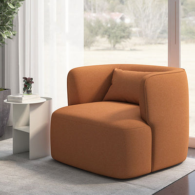Contemporary Scandinavian Lambswool Velvet Solid Wood Rounded Square Accent Chair With Backrest For Living Room