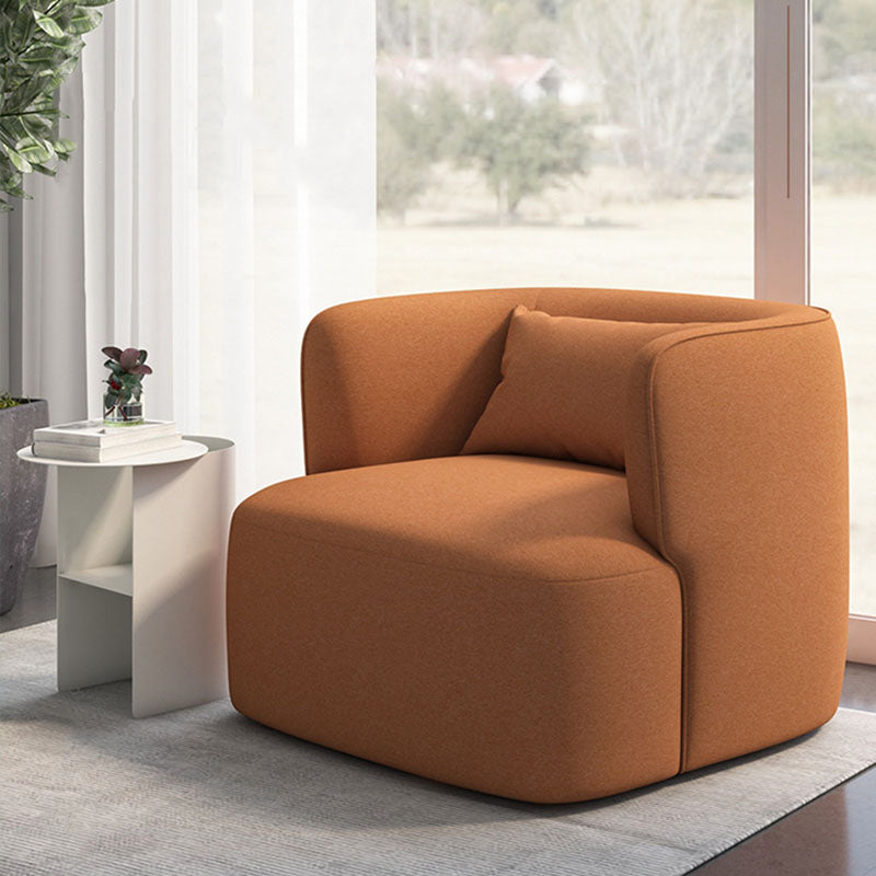 Contemporary Scandinavian Lambswool Velvet Solid Wood Rounded Square Accent Chair With Backrest For Living Room
