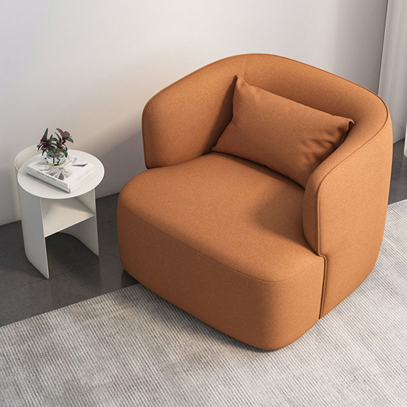 Contemporary Scandinavian Lambswool Velvet Solid Wood Rounded Square Accent Chair With Backrest For Living Room