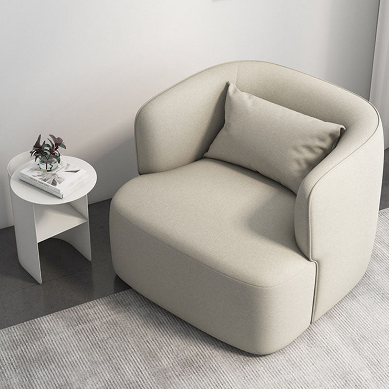 Contemporary Scandinavian Lambswool Velvet Solid Wood Rounded Square Accent Chair With Backrest For Living Room