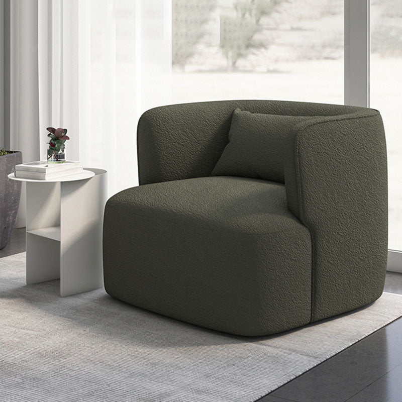 Contemporary Scandinavian Lambswool Velvet Solid Wood Rounded Square Accent Chair With Backrest For Living Room