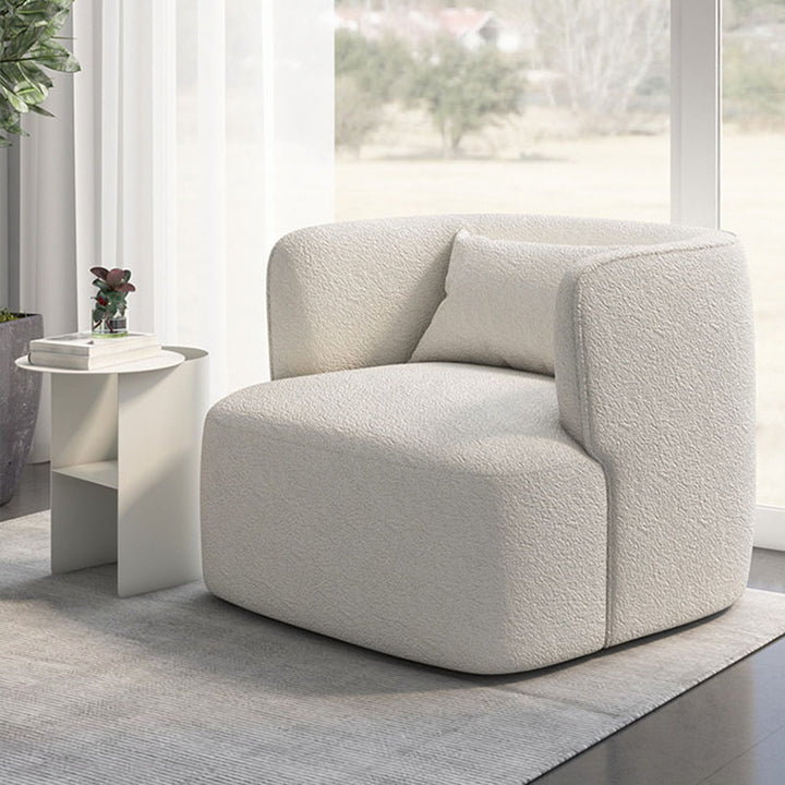 Contemporary Scandinavian Sherpa Fabric Velvet Solid Wood Rounded Square Accent Chair With Backrest For Living Room
