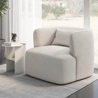 Contemporary Scandinavian Lambswool Velvet Solid Wood Rounded Square Accent Chair With Backrest For Living Room