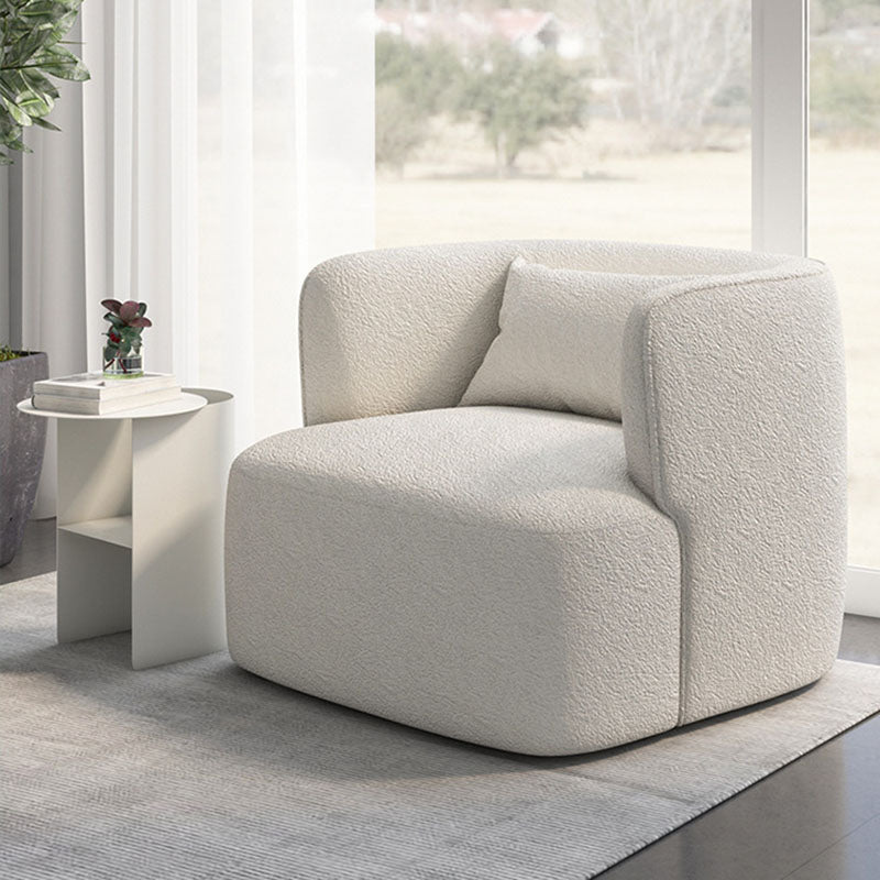 Contemporary Scandinavian Lambswool Velvet Solid Wood Rounded Square Accent Chair With Backrest For Living Room