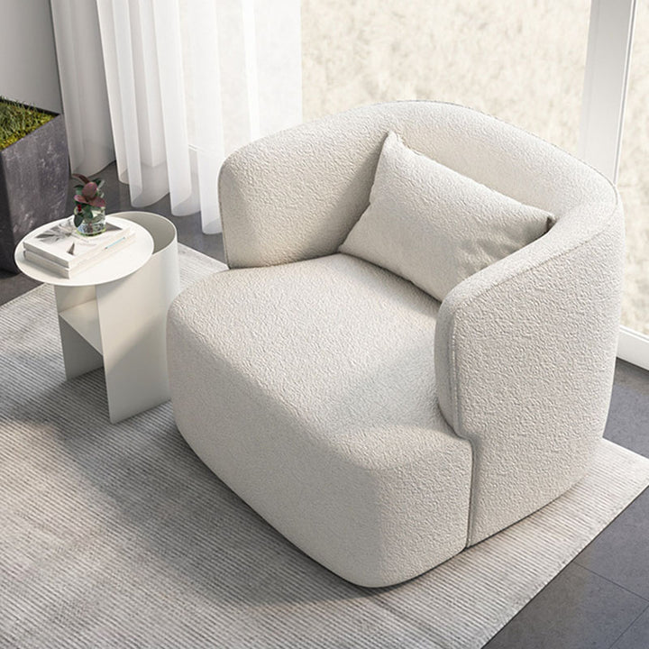 Contemporary Scandinavian Sherpa Fabric Velvet Solid Wood Rounded Square Accent Chair With Backrest For Living Room