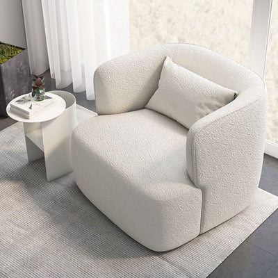 Contemporary Scandinavian Lambswool Velvet Solid Wood Rounded Square Accent Chair With Backrest For Living Room