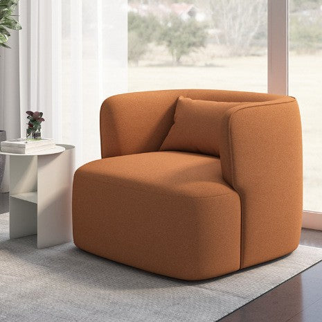 Contemporary Scandinavian Lambswool Velvet Solid Wood Rounded Square Accent Chair With Backrest For Living Room